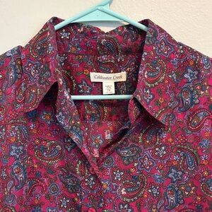 Coldwater Creek Women’s Paisley Shirt - Burgundy, Blue and Green